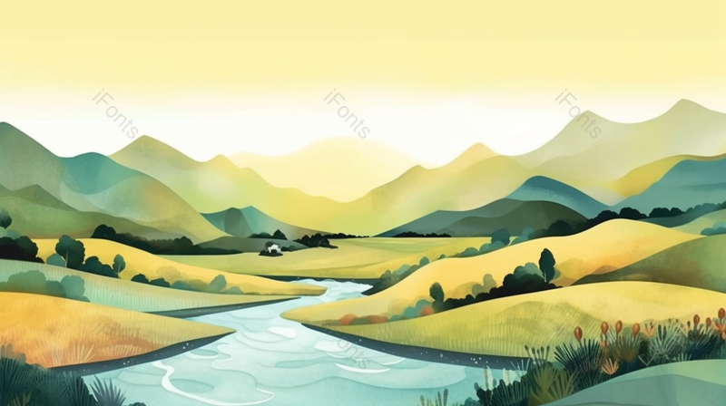 绿色田野和小溪流水手绘背景,插画/手绘图,插画/手绘图库,插画/手绘图下载,插画/手绘